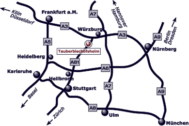 Lage von Tauberbischofsheim im Straßennetz